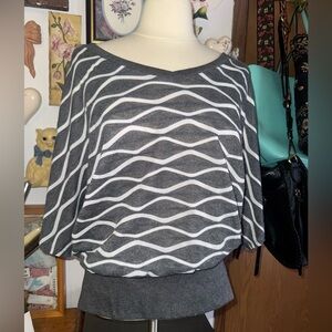 Gray Off-the-Shoulder Wave-Stripe Sweater